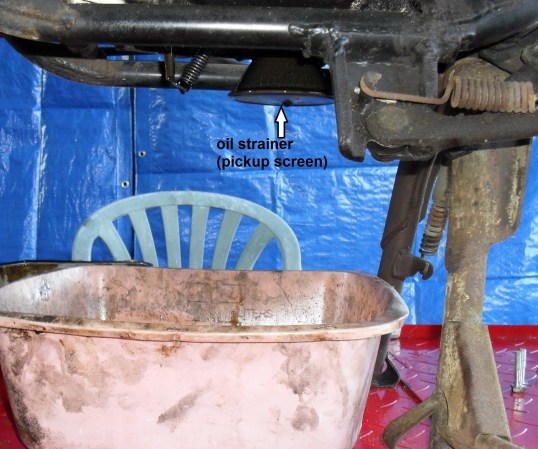 location of oil strainer Honda CB650