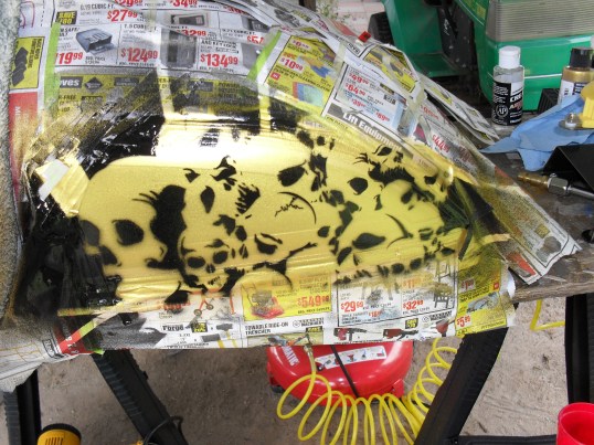 <an airbrushed skull pile>